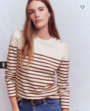 Boden Button Shoulder Mariner Striped Top in Ivory & Hot Chocolate